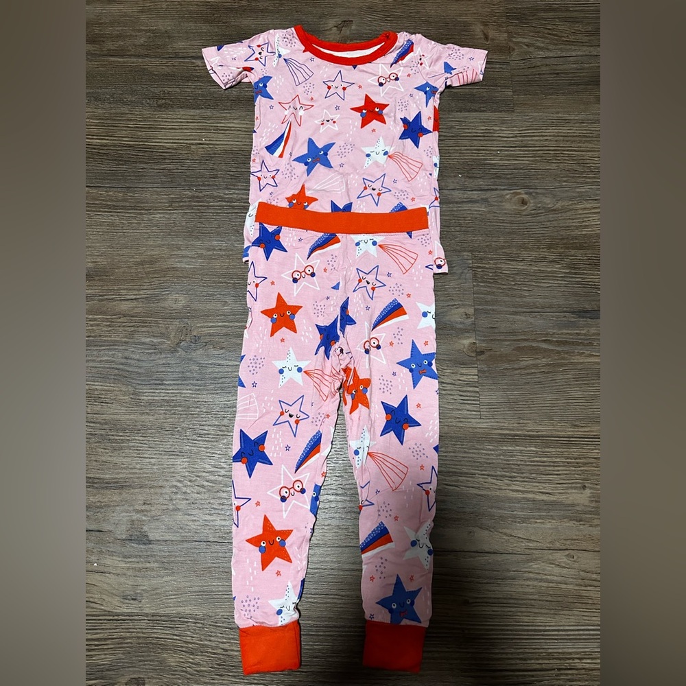 (2 for $35) Little Sleepies Pink patriotic Star Pattern SS/Pant Set